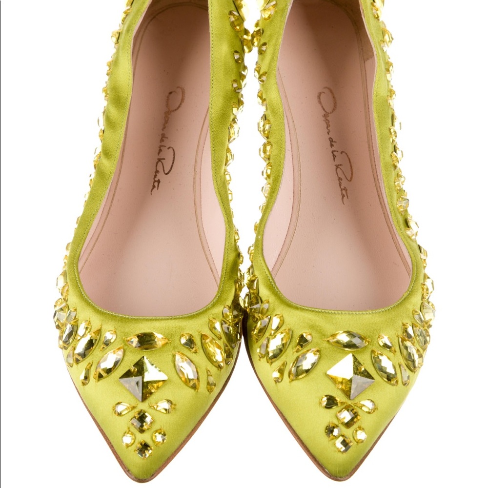 Oscar de la Renta Women’s Green Embellished Flats Size 8.5